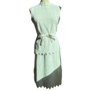 Vintage 60s Ivory scallop hem cotton bridal knit set size 6